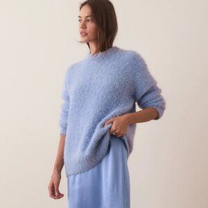 MARINE LAYER Teddy Eyelash Crewneck Sweater SMALL Oversized Fit Hydrangea Blue